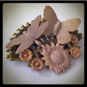 VINTAGE Metallic Enamel Butterfly Garden Brooch